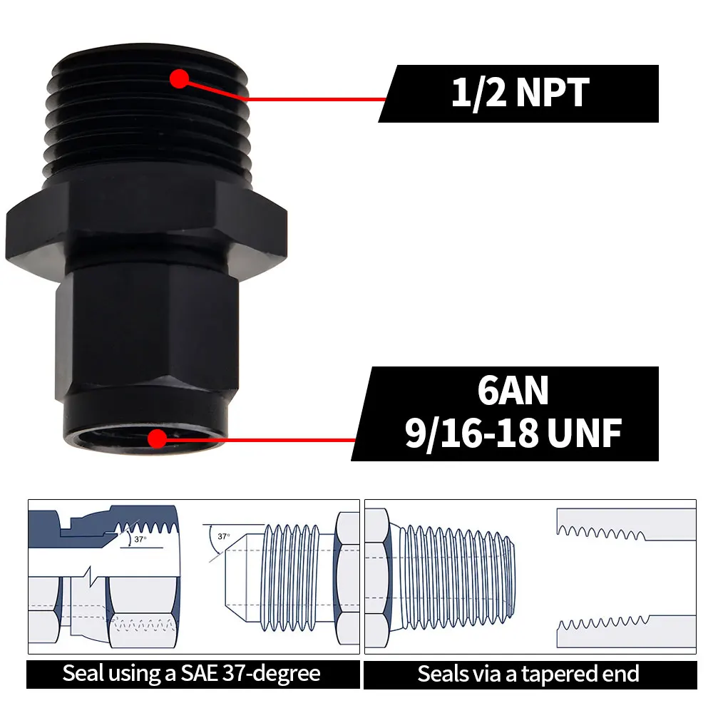 Universal Fuel Fitting Aluminum Black Oxidize AN6-1/2NPT AN6-1/4NPT AN6-1/8NPT AN6-3/8NPT Straight Fuel Hose Adapter Oil Fitting