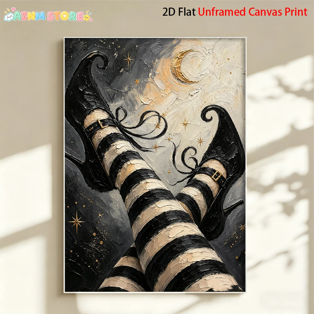 2027 1pc Gothic Witch Boots Poster - Vertical Modern Oil Suitable for Home Decor, Winter & Fall Wall, / Frameless Canvas Prin