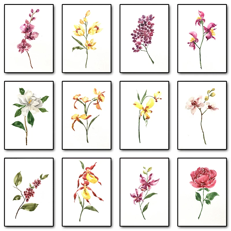 Watercolor Flowers Posters and Prints Floral Canvas Painting Modern  Wall Art Picture for Living Room Home Aesthetics Decorat