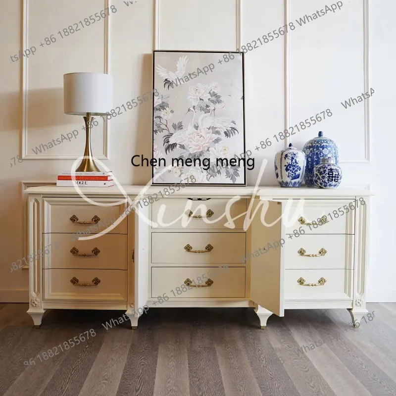 

RR French cream white solid wood living room wall locker bedroom bedside storage chest of drawers