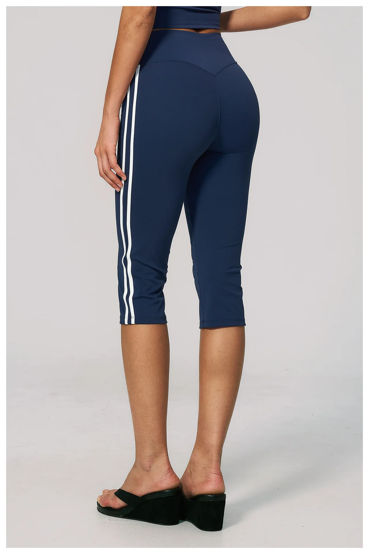 Women's High Waist Side Stripe Capri Leggings with Tummy Control Waistband Squat Proof Cropped Yoga Pants Workout Tights for Gym