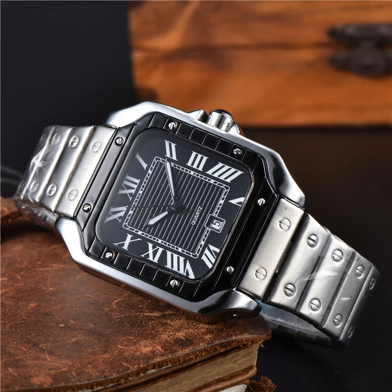 أزياء العلامة التجارية ساعات المعصم الرجال الذكور مربع الأرقام الرومانية نمط الصلب المعادن الفرقة الكوارتز ساعة فاخرة CA203 #5