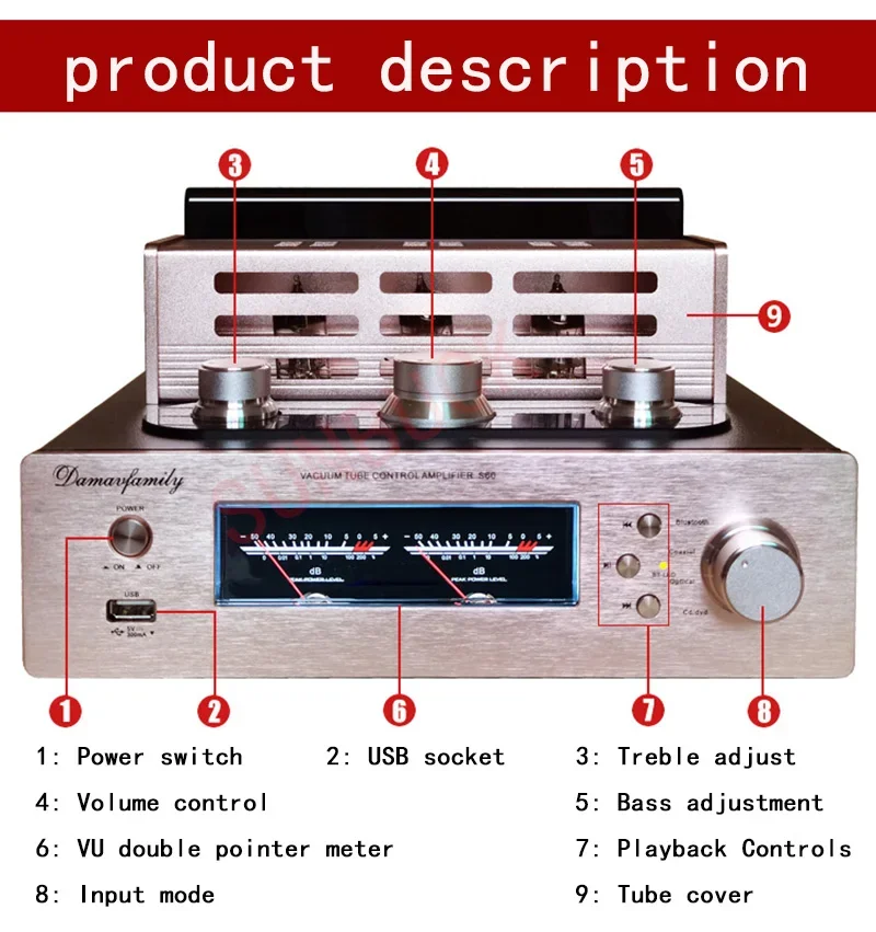 SUNBUCK 2.0 Stereo 100W+100W High Power Coaxial Fiber Bluetooth 6H3N HIFI Vacuum Tube Amplifier Audio