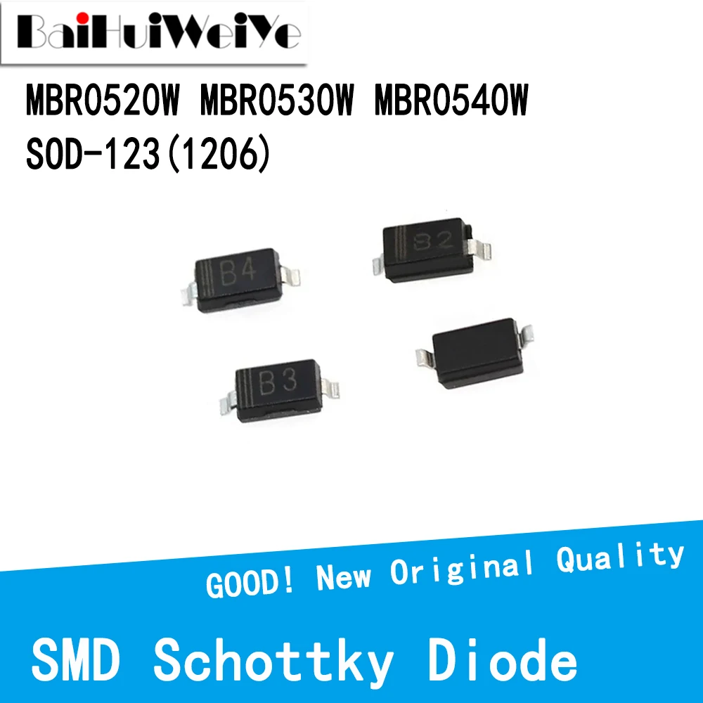

100PCS/Lot MBR0520W B2 MBR0530W B3 MBR0540W B4 MBR0520WT1G MBR0540WT1G MBR0530WT1G SOD-123 1206 SOD123 SMD New Good Quality Chip