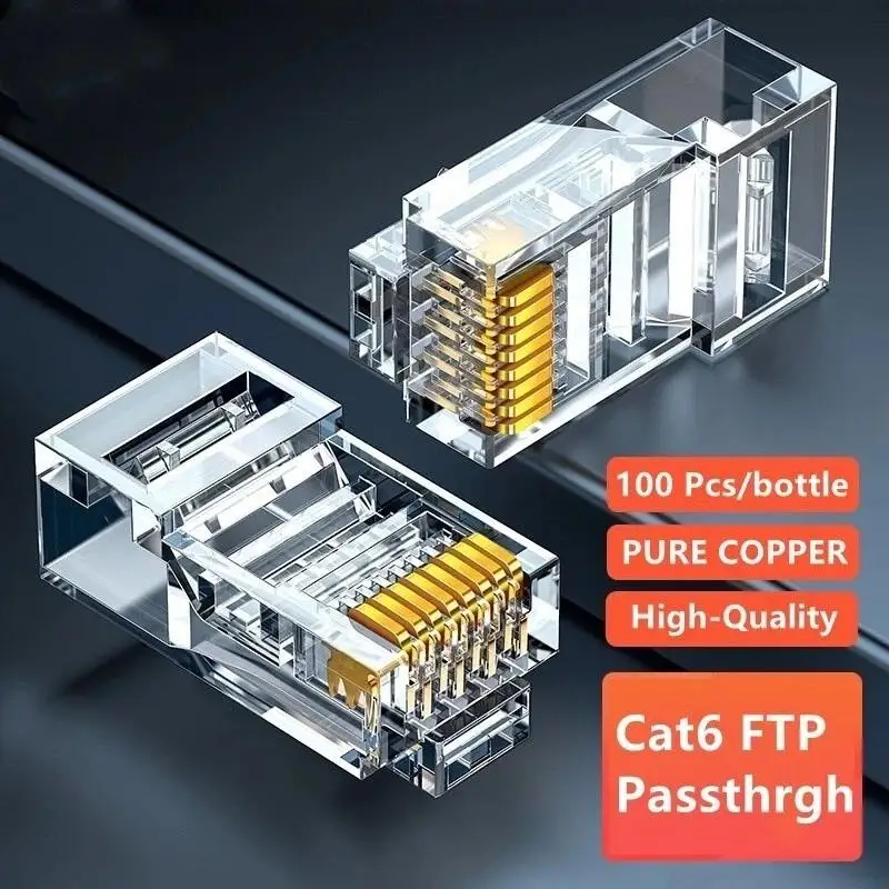 【F】100Pcs Cat6 UTP FTP Ethernet Cables Module Plug Socket Network Connector RJ45 Pass Through