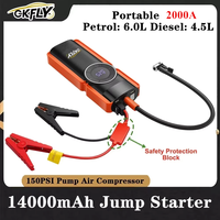 GKFLY 16000mAh Car Jump Starter 4 In 1 Pump Air Compressor 2000A Starting Device Power Bank 12V Digital Tire Inflator 150PSI