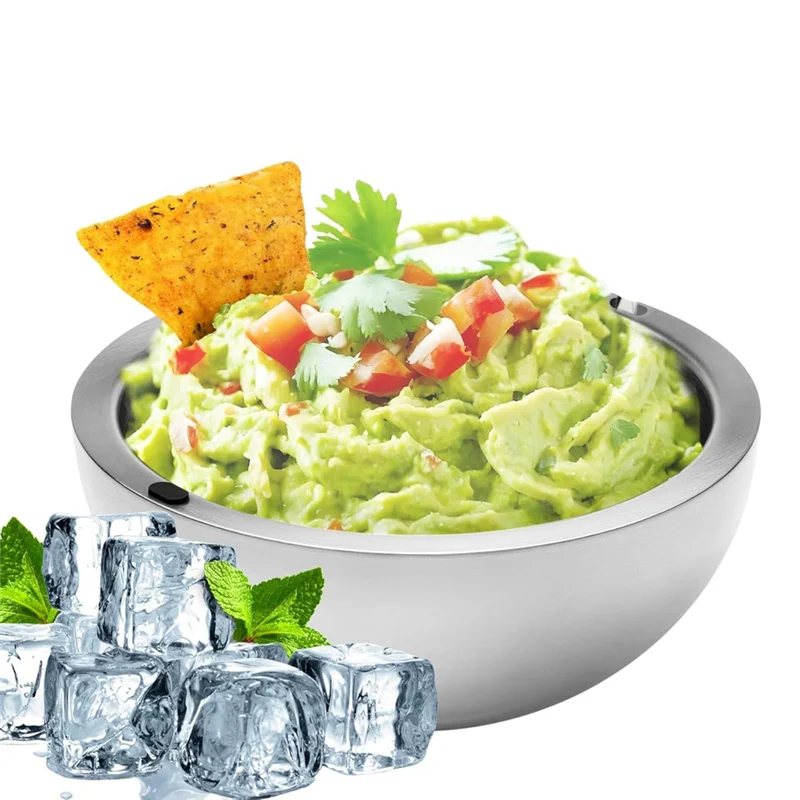 

Serving Bowl-Frozen Ice Stainless Steel-35Oz Capacity-Dip Chiller Bowl-Party Platter-Keeps Salsa Cool-Dish