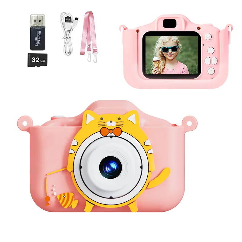 أطفال كاميرا صغيرة الكرتون القط لعب للفتيات الفتيان هدايا عيد ميلاد 1080P HD 2 بوصة شاشة مع غطاء من السيليكون سجل الحياة الكاميرا #1