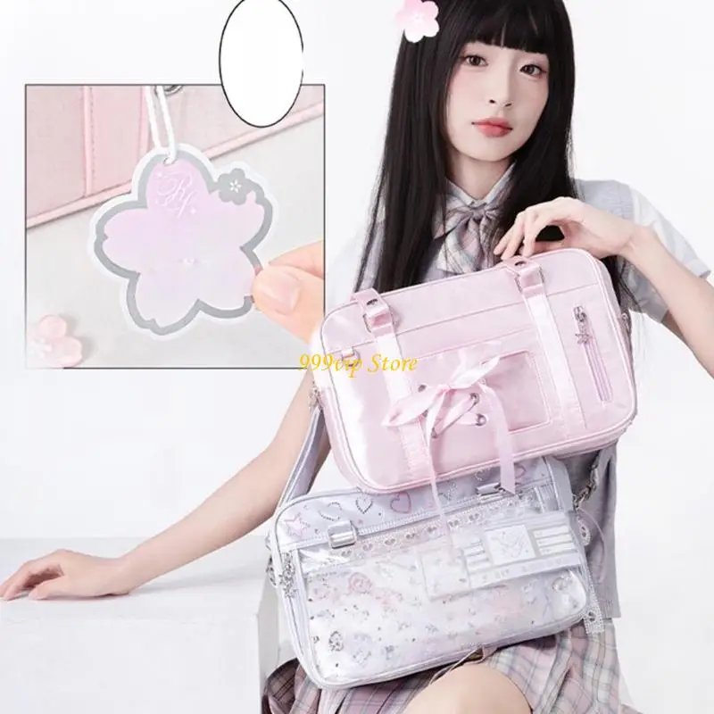 C90C Lacing Crossbody Bag Japanese Styles Handbag Lovely Shoulder Bag Clear Itabag