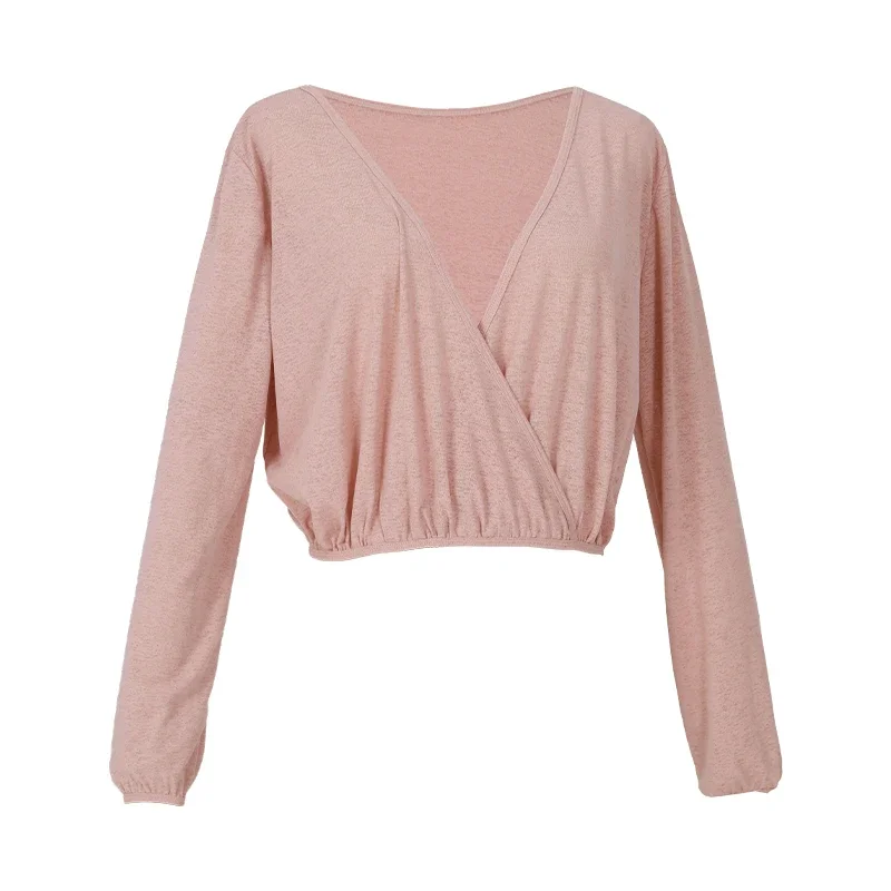 قميص باليه ملفوف بأكمام طويلة، قميص رقص كلاسيكي للنساء، ملابس ممارسة الخريف المعاصرة