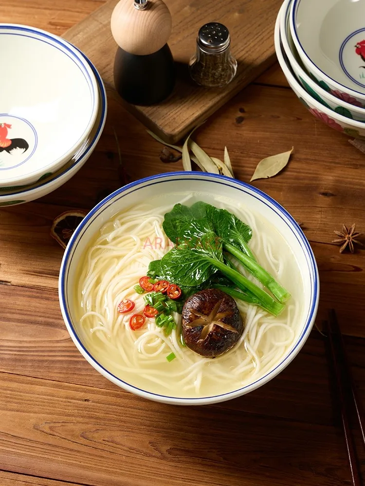 レトロなスタイルのメラミン製ボウル,麺と餃子のボウル,美しい磁器,1200ml