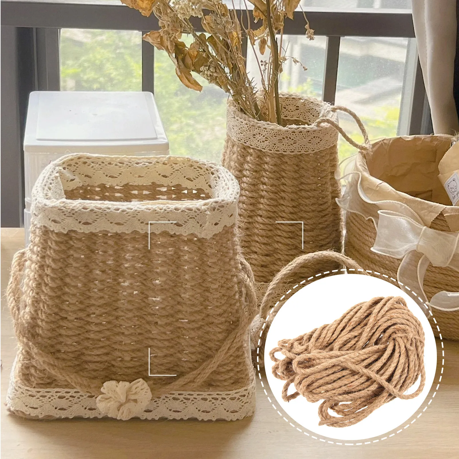 1 Roll Vintage Style Rough Jute Rope Craft Cord for Gift Packing Scrapbooking Farm Gardening Home Decoration Natural Twine