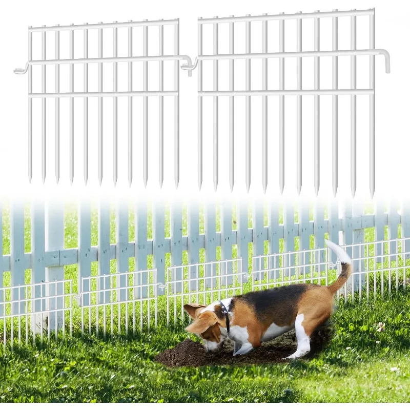 

37ft (L) X 13in (H) Garden Animal Barrier Fence, 26 Pack No Dig Dog Fence Border, 1.44in Gap Decorative Fences, Rustproof Metal