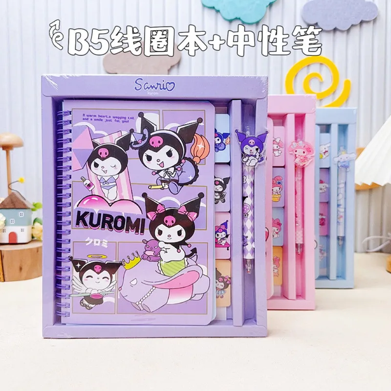 

4pcs 2024 New Sanrio Kuromi A5 Split Page Coil Book With Acrylic Neutral Pen Gift Box Cinnamonll Hand Ledger Wholesale