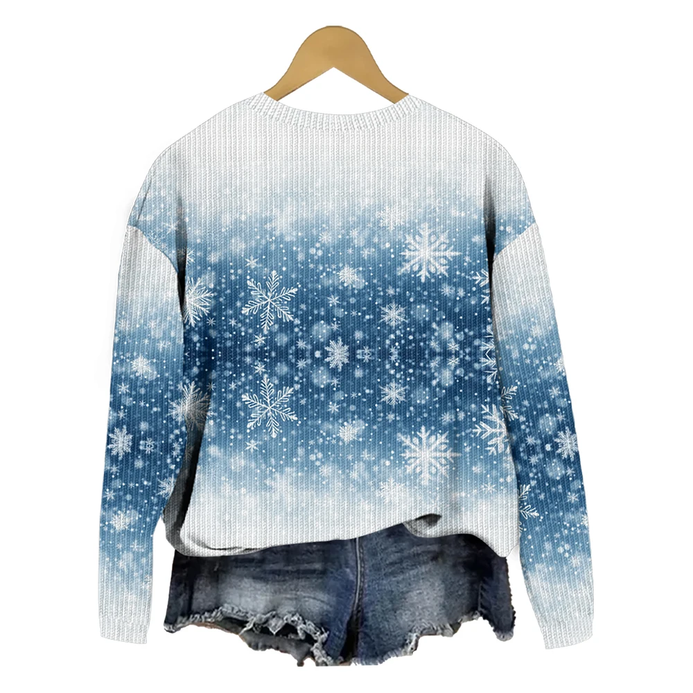 Fashionable and Warm Long Sleeve Pullovers for Women and Girls Comfortable Christmas Theme Sweaters Gradient printing