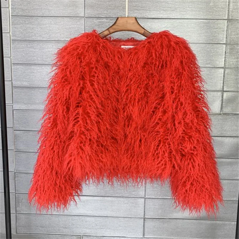 Kleurrijke warme faux vrouwen bontjas losse zwart wit roze pluche jas vrouwelijke jas bont herfst winter shaggy bovenkleding