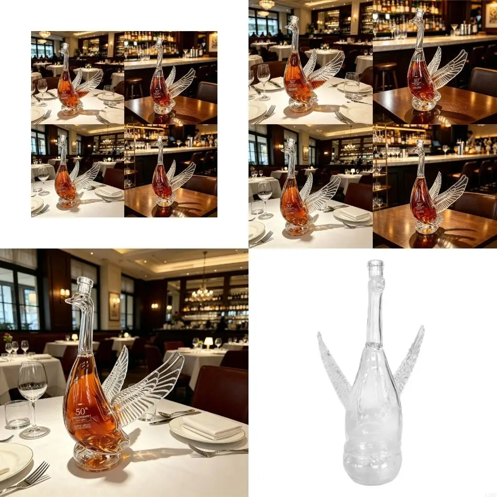 L9BE Bird Shaped Glass Whiskeys Decanter Clear Liquor Bottle with Sculptural Wing Detail and Stable Base for Bar Shelf Display