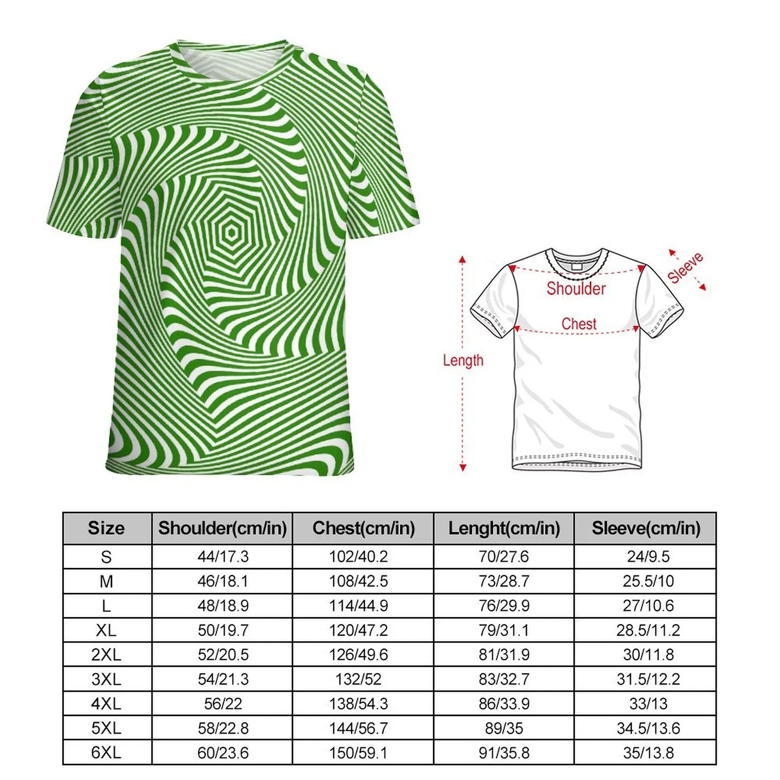 Original T-Shirt Green Curve Print T Shirts Swirl Lines Y2K Casual Retro Tees For Man Short-Sleeved Design Oversized Clothes