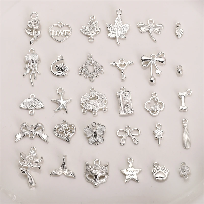 Alloy Vintage New Chinese Style Pendant Lotus Butterfly Heart Fish Leaf Charms For DIY Bracelet Necklace Jewelry Making Findings
