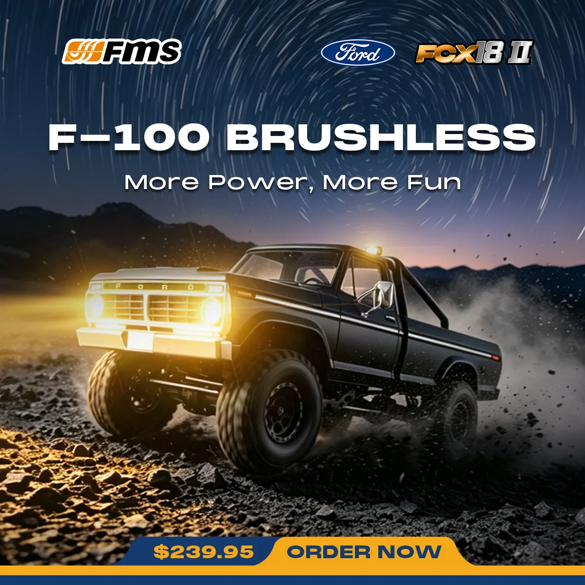 FMS 1:18 FCX18 II Ford F100 Brushless RTR RC Crawler 4WD Off Road Rock Trail Truck With LED Light Magnetic Body Shell