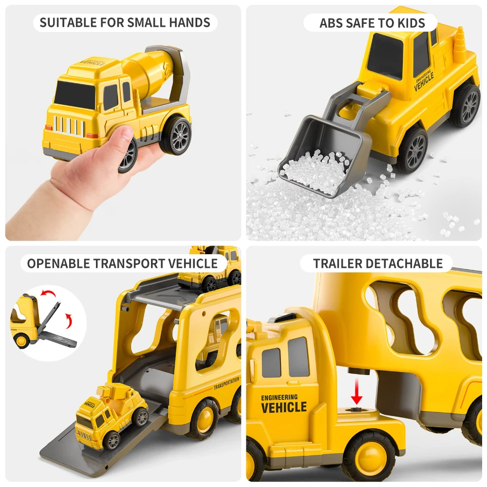 WizKidz-camion de construcción 5 en 1, juguete para niños de más de 3 años, conjunto de vehículos eléctricos de fricción, camiones de transporte para niños y niñas