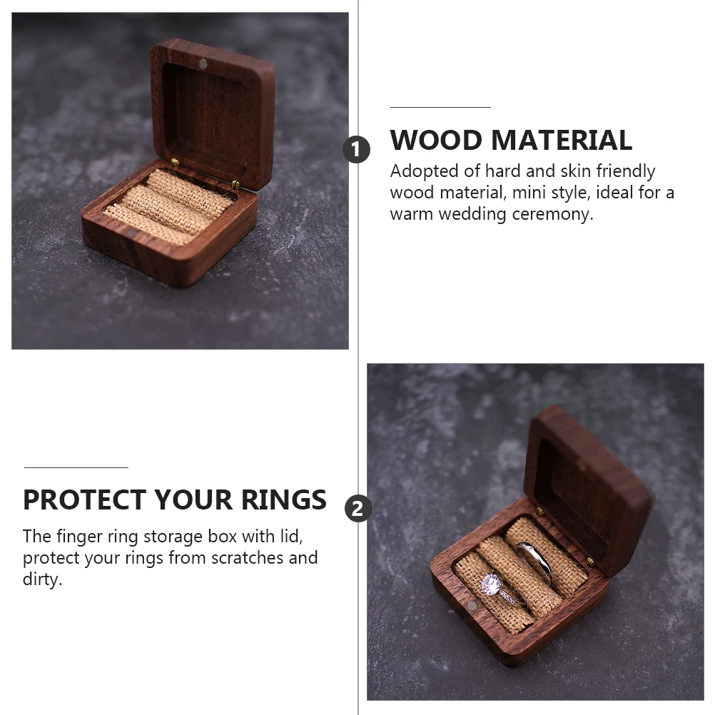 

Black Walnut Wooden Ring Box Jewelry Holder Compact Size Protective Storage Solution Ideal Wedding Engagement Party Gift