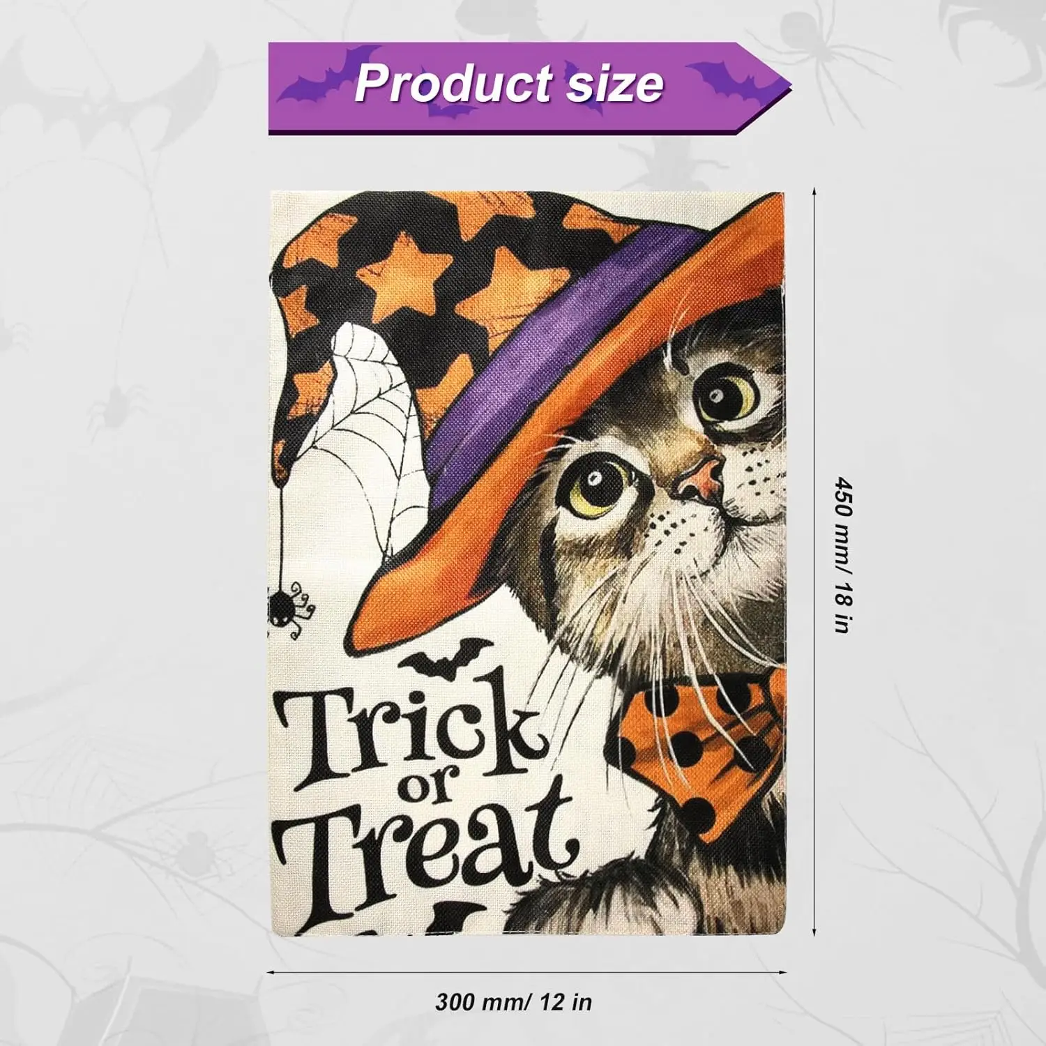 Halloween Garden Trick or Treat Flag, 12x18 Inch Halloween Cat Witch Hat Double Sided Small Halloween Flag Decorations Outdoor f