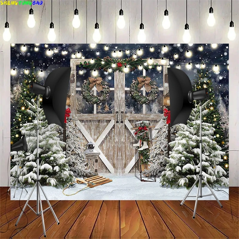 

Vinyl Custom Christmas Day Wreath Snowman Photography Backdrop Props Family Party Living Room New Year Photo Background DJ-02