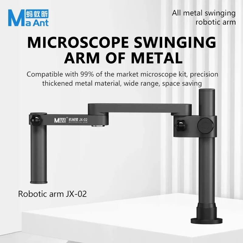 MaAnt JX-02 Adjustable Height Arm for Mobile Phone Repair Compatible with 99% Microscope 360° Rotary Metal Swinging Robot Arm