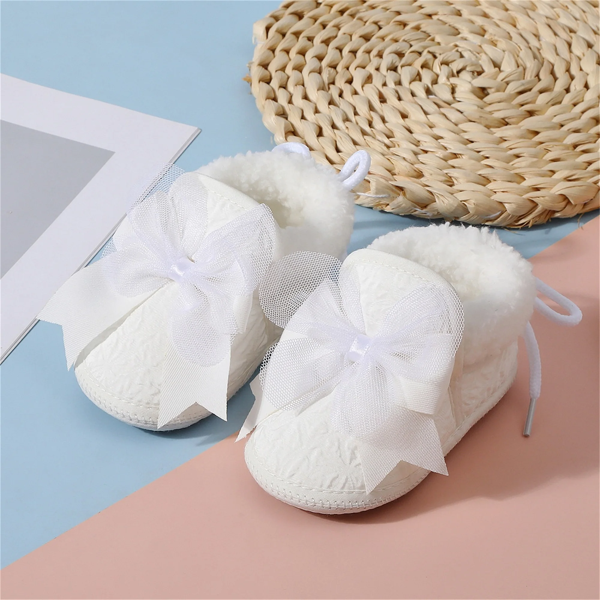 Adorable Toddler Snow Boots with Faux Fur Lining and Anti-Slip Sole Warm Winter Shoes for Baby Girls Bow Tie Up Cozy Infant