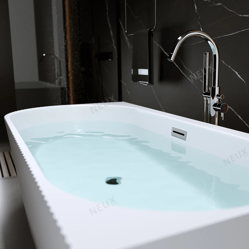 Modern Freestanding Acrylic Bath Tub V Groove Fluted Soaking Function 2 Wall Left Right Corner Drainer Accessory For Apartment