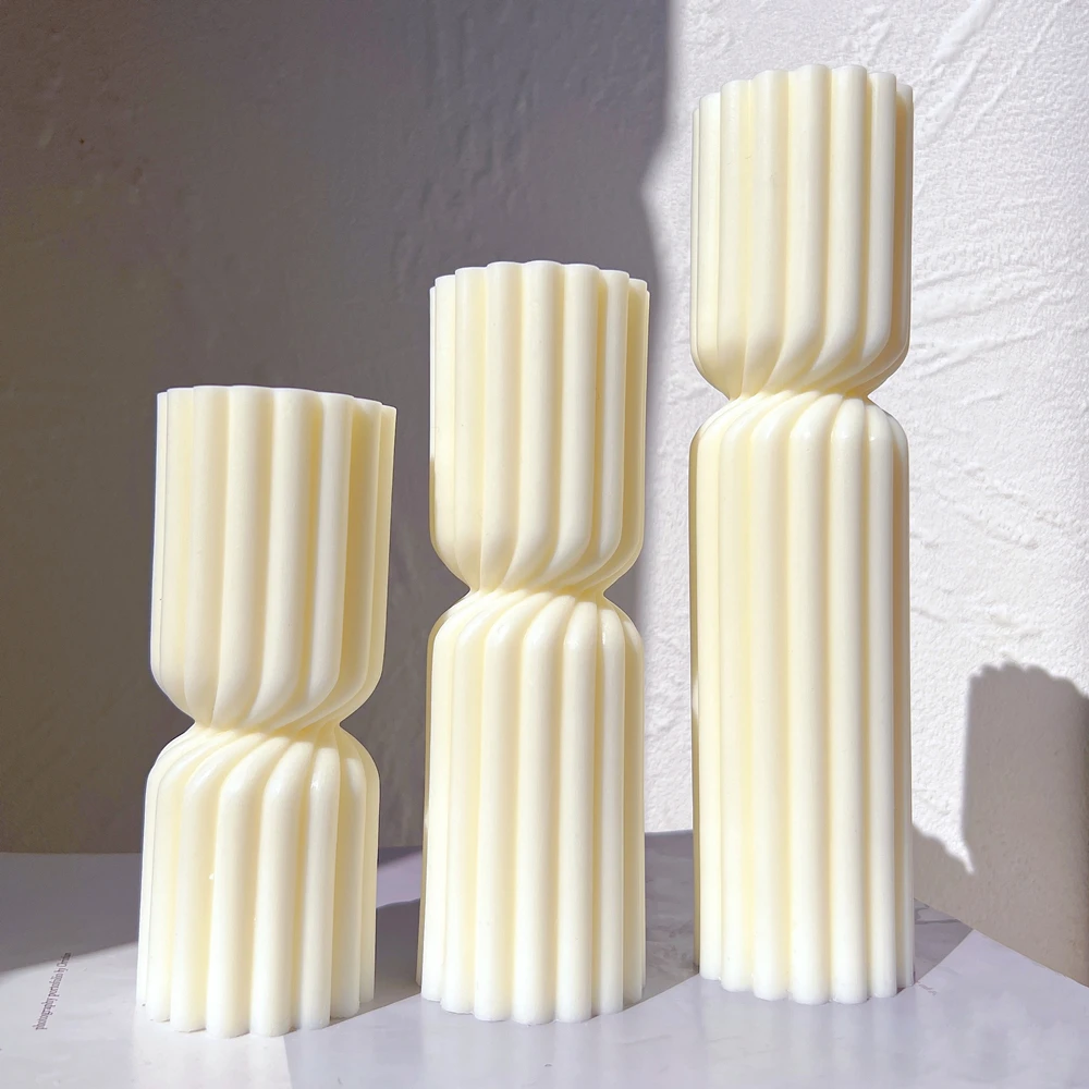 Ribbed Aesthetic Twist Swirl Silicone Mould Cylindrical Tall Twirl Pillar Candle Mold Geometric Striped Soy Wax Mold