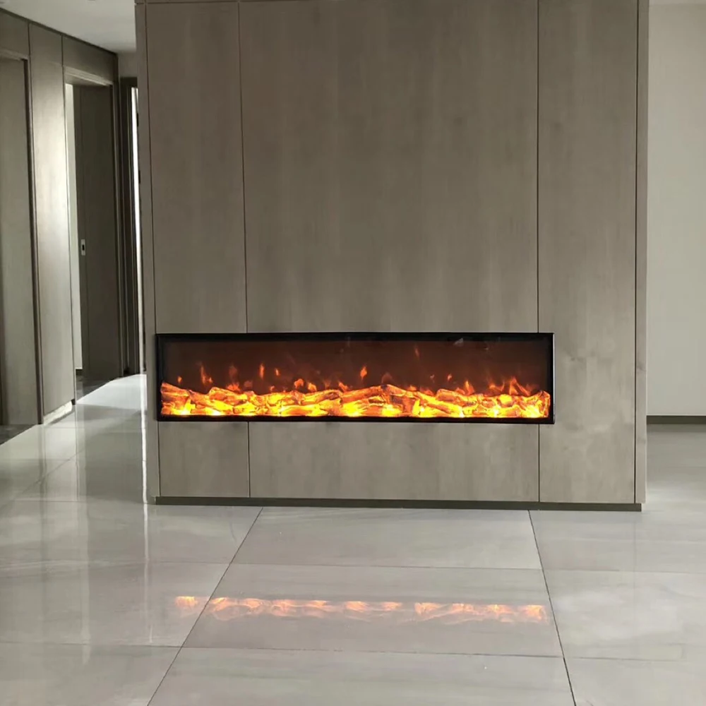

Электрический встраиваемый камин 2200 мм, черный, высококачественный, классический, современный, с LED-эффектом пламени, регулируемый, металлический, для дома