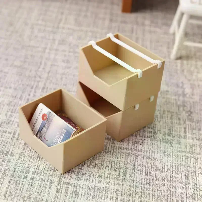 1 Set Dollhouse Organizer Bin Kit 1:12 Scale Three Layer Storage Container DIY Accessory Mini Stackable Storage Box For Dioramas