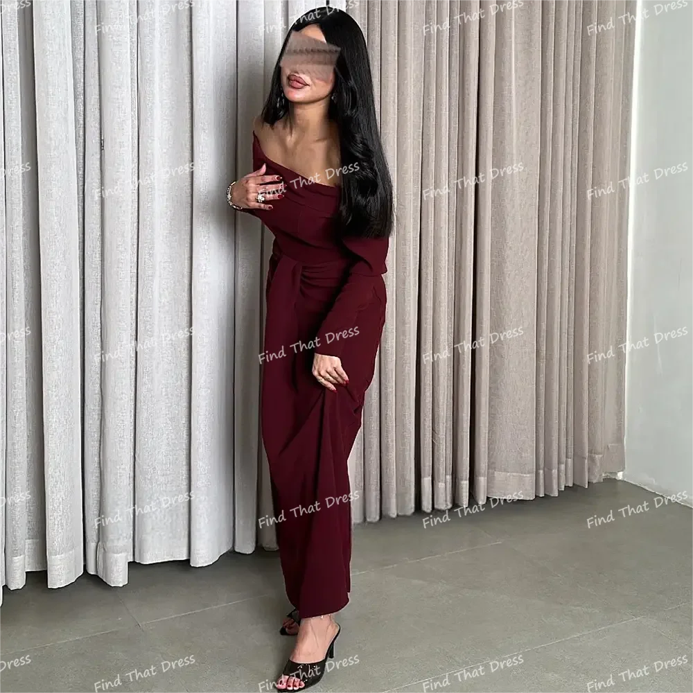 Suknia wieczorowa na zamówienie, bez ramiączek, plisowana, prosta, formalna, bez pleców, do kostek, w stylu dubajskim/arabskim, z długim rękawem.