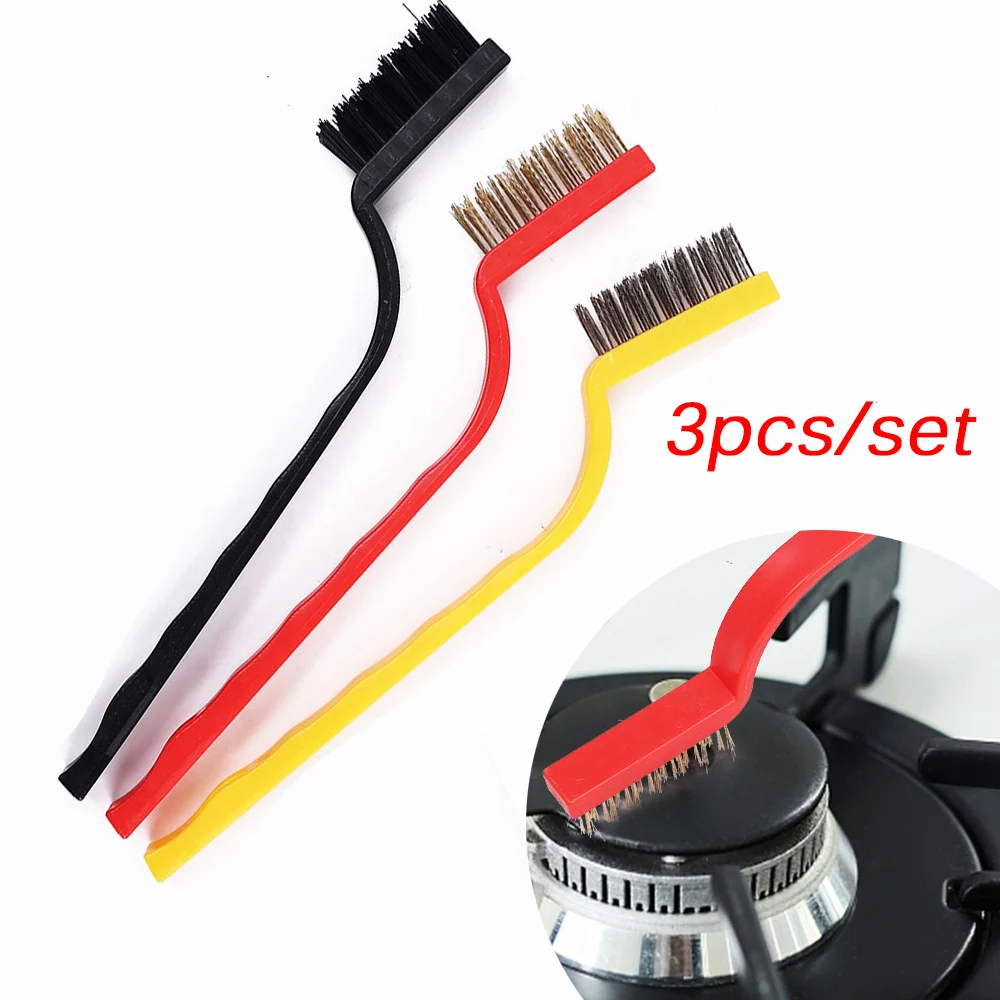 3pcs/set Gas Stove Cleaning Brush 3style Brush Head Nylon Iron Wire Copper Wire Powerful Decontamination Brush Kitchen Tools