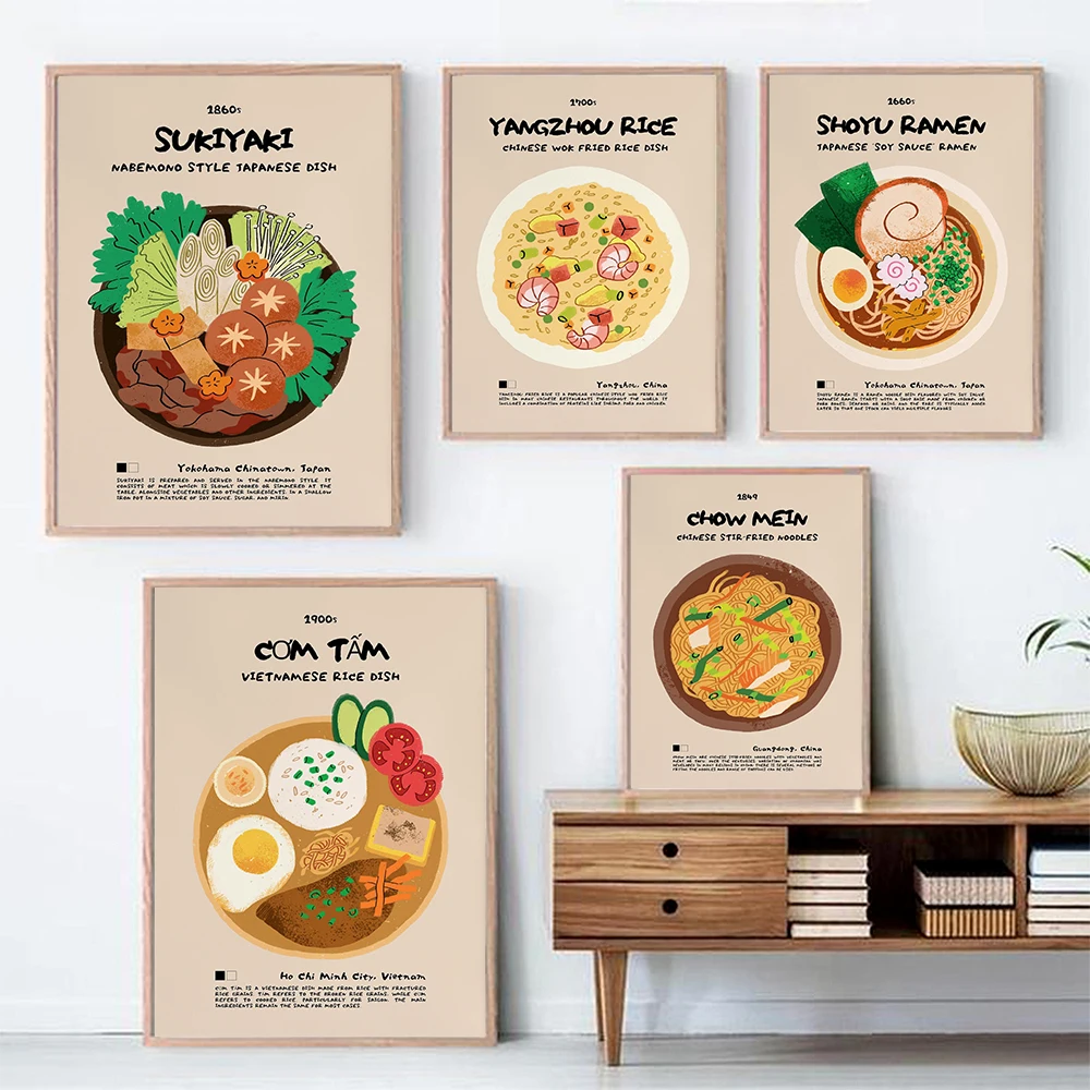 

Trendy Ramen Fried Noodles Print Poster Chinese Japanese Indian Asian Food Retro Wall Art Canvas Pictures Modern Kitchen Decor