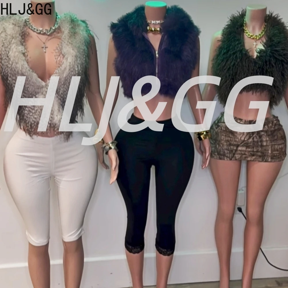 HLJ&GG ファッション ファー ホルターネック レースアップ ホロー ツーピースセット レディース バックレス クロップトップ スネークプリント ショートパンツ セットアップ Y2K ストリートウェア