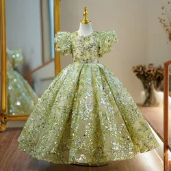 Little Girls Pageant Maxi Dresses Elegant Luxury Ball Gowns for Weddings and Party Formal Kids Matcha Green Evening Long Dress