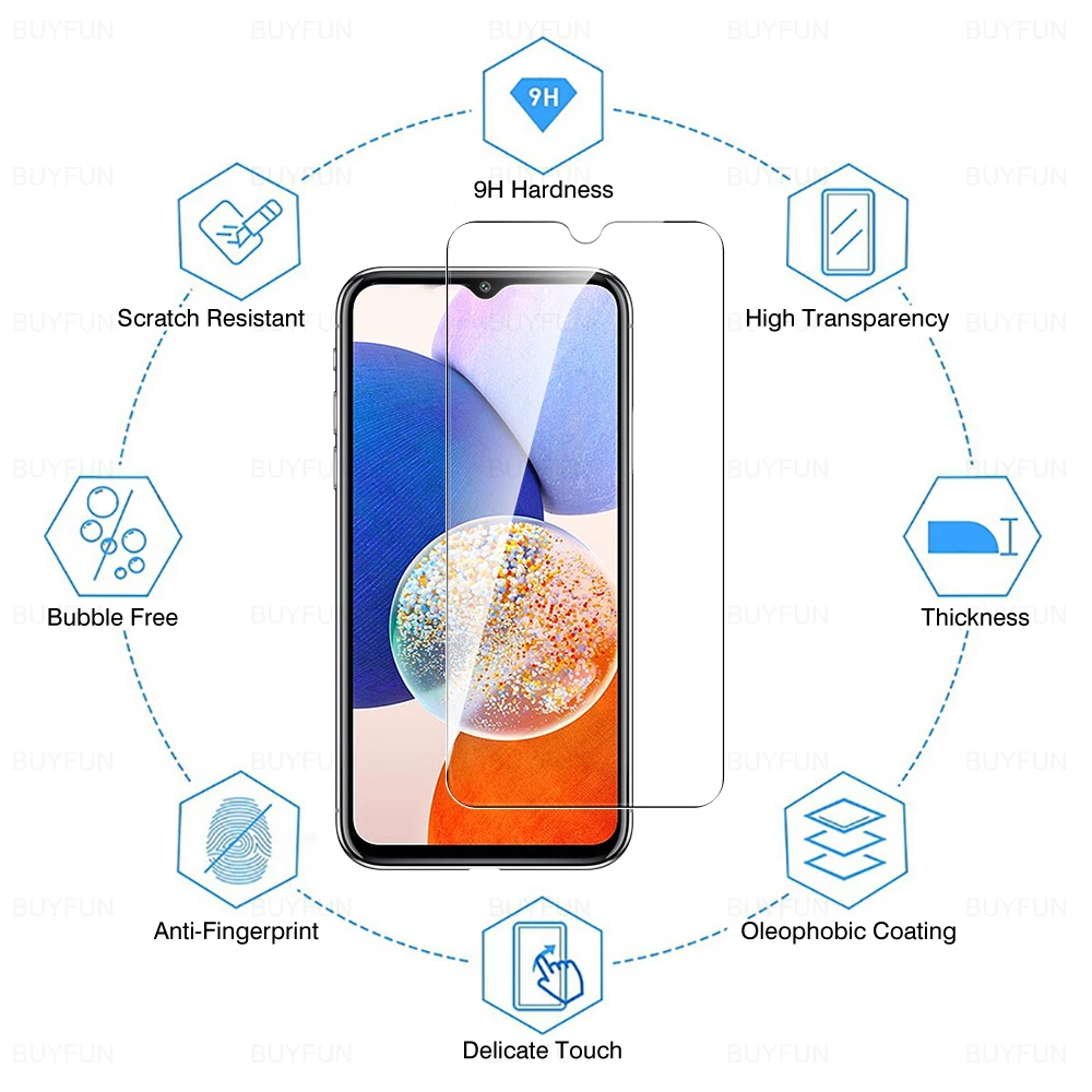 Vidrio para Samsung Galaxy A14 5G 6,6 pulgadas 5 piezas cubierta completa HD película de vidrio templado para Samsung A14 A 14 funda de vidrio Protector de seguridad