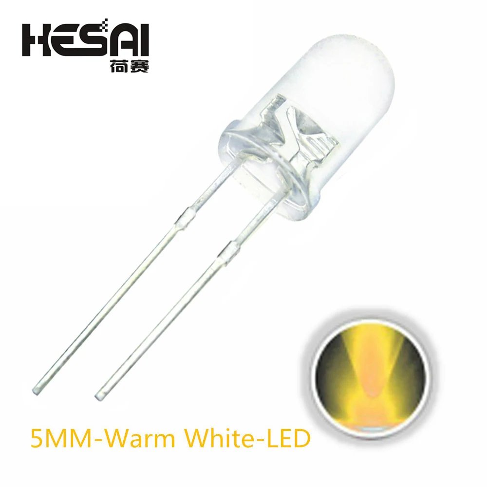 100PCS/lot Smart Electronics  F5 Super Bright 5MM Round Warm White Transparent LED Light Lamp Emitting Diode High Quality