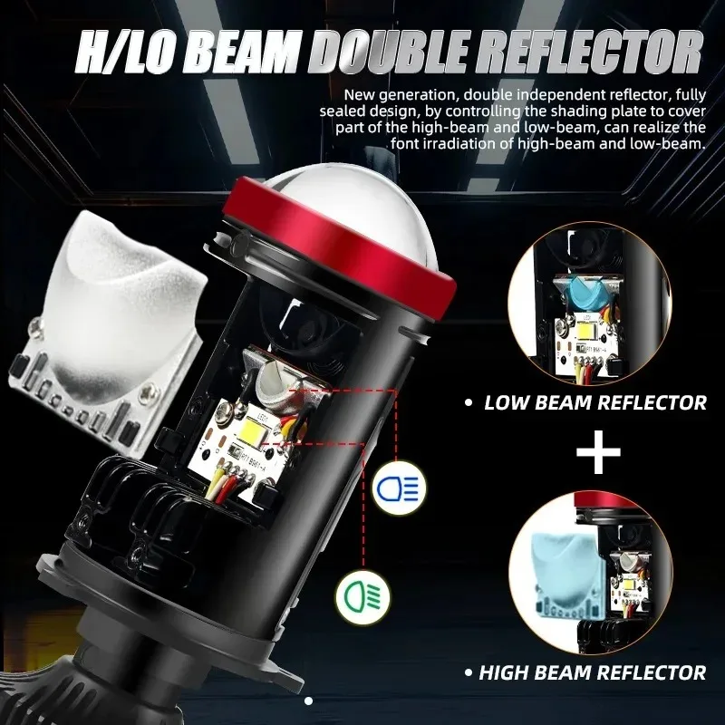 100W H4 Laser Projector LED Headlight Motorized Valve Bi Beam Super Bright Front Lamp Upgrade High Power Focus Universal 12V