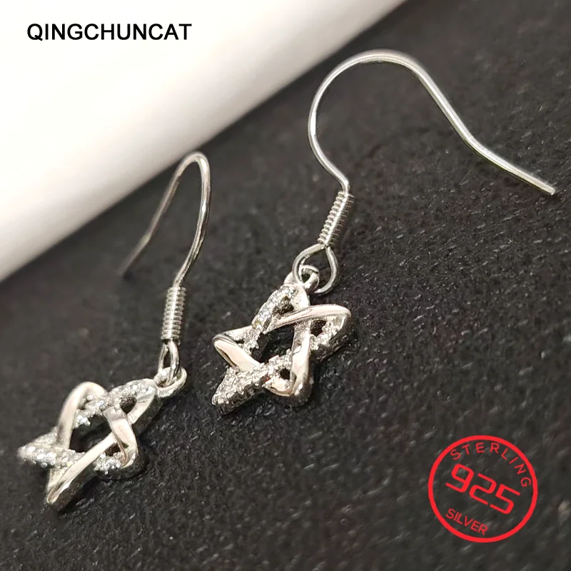 

925 Sterling Silver Earring Zircon hollow five-pointed star personality temperament earrings New 2026