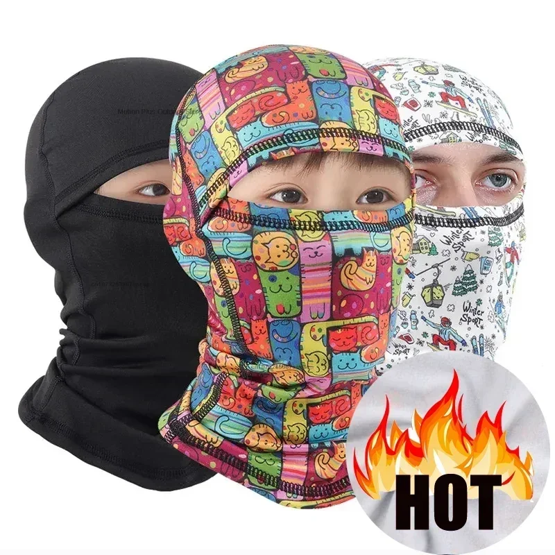 Fashion Balaclava Hat for Parent Child Cartoon Full Face Cover Skiing Cap with Plush Outdoor Windproof Warm Hiking Scarves Caps