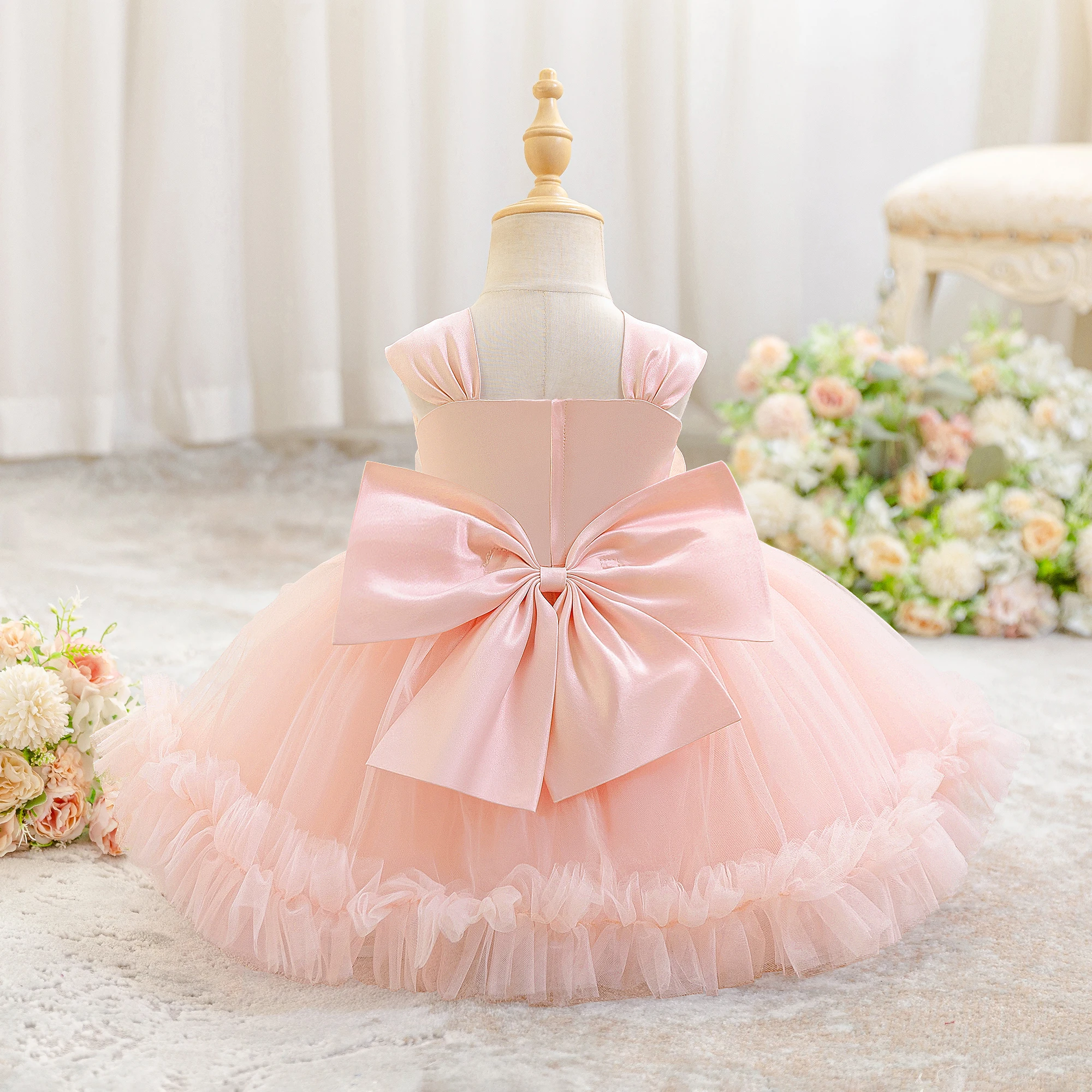 Toddler Flower Party Baby Girls Dress Elegant Tulle 1st Birthday Baptism Princess Dresses Girl Wedding Bridesmaids Prom Costumes