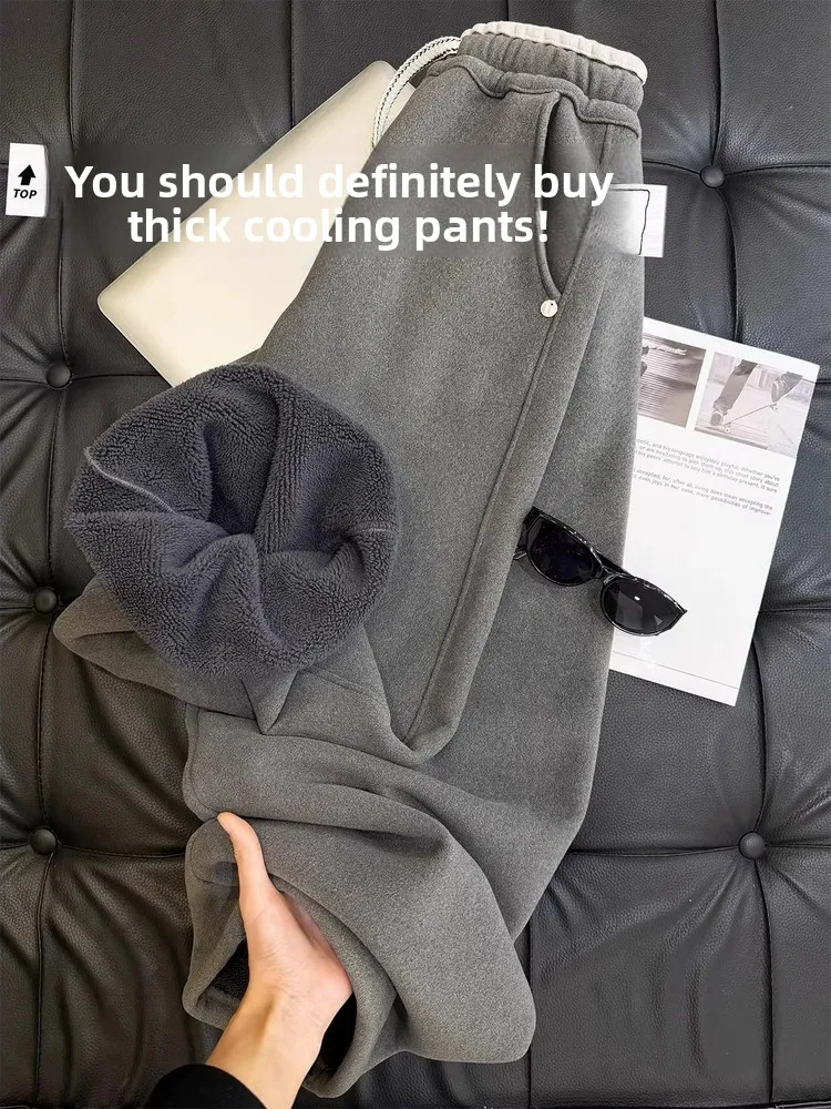 

High-End ey Nano Mousse Fce Thiened Winter Women's Sweatpants Warm Camel Wool Knife- Pants Windproof Wide Leg Pants