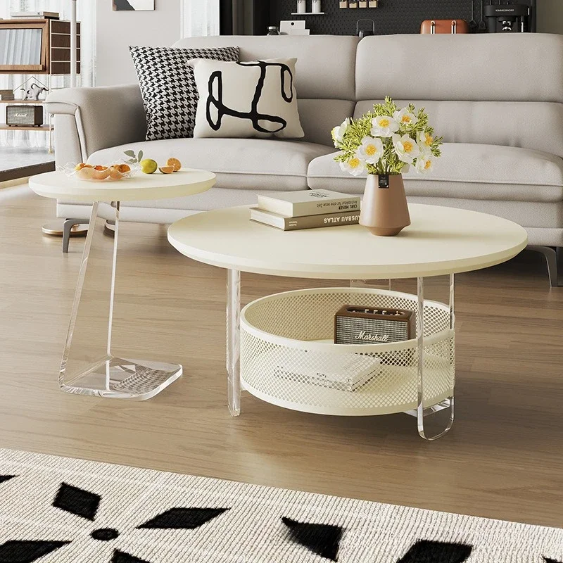 Mesa de centro medieval original para apartamento pequeño francés, acrílico simple, de lujo, color crema, para sala de estar