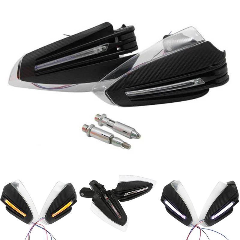 2X Universal Motorcycle Hand Guard Handlebar Wind Protector Handguard LED Light