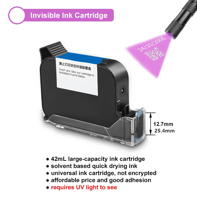 Ink Cartridge Quick Drying 12.7mm 2588 Ink Cartridge 42L Print Height Universal for Handheld Inkjet Printer Black Red Blue Green