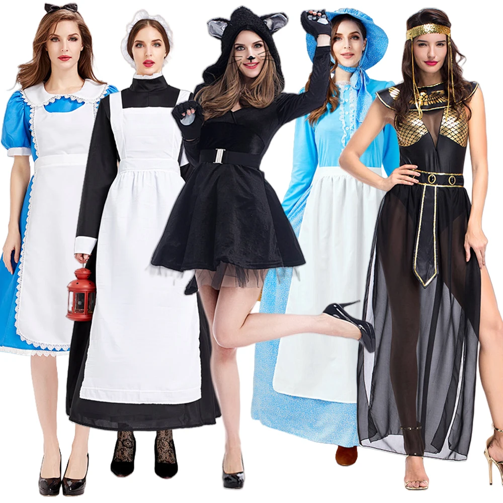 

Sexy Bla Skirt Costume War Nurse loween Godd Prairie Blue Dr Women's Faion Ethnic Stage Clothing Polyester
